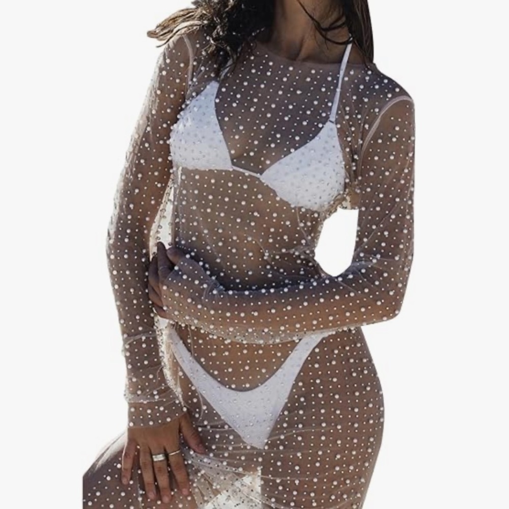 Viral Sheer Pearl Maxi Dress
